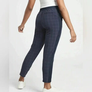 Athleta Brooklyn Textured Sz 12Tall Navy Windowpane Pull-On Pants Office EUC